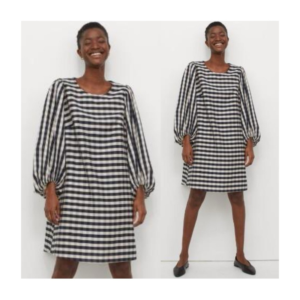 H&M Gingham Balloon-Sleeved Dress